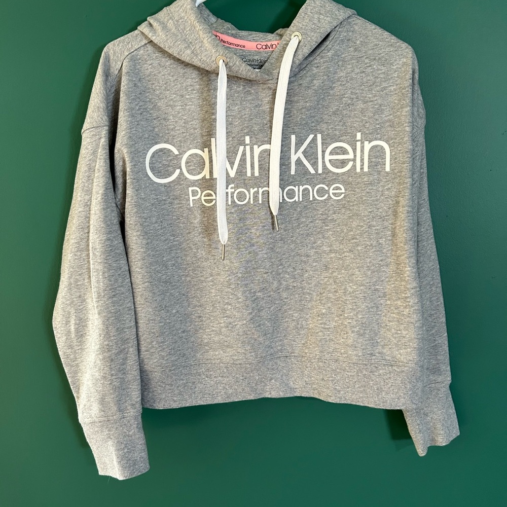 Calvin Klein Gray Women's Sweater Hoodie Slightly cropped length